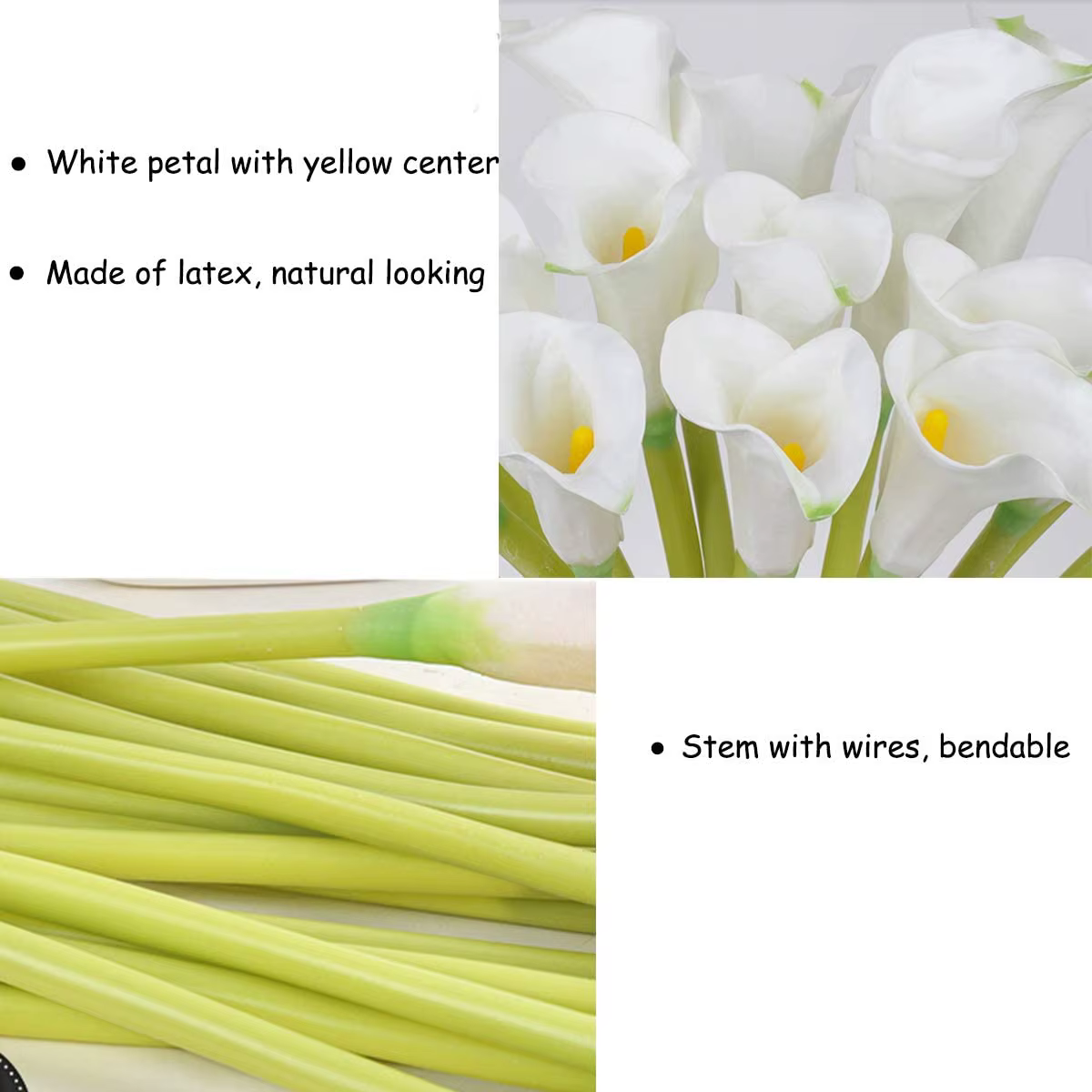 Grandes fleurs artificielles de calla blanches de 25 pouces