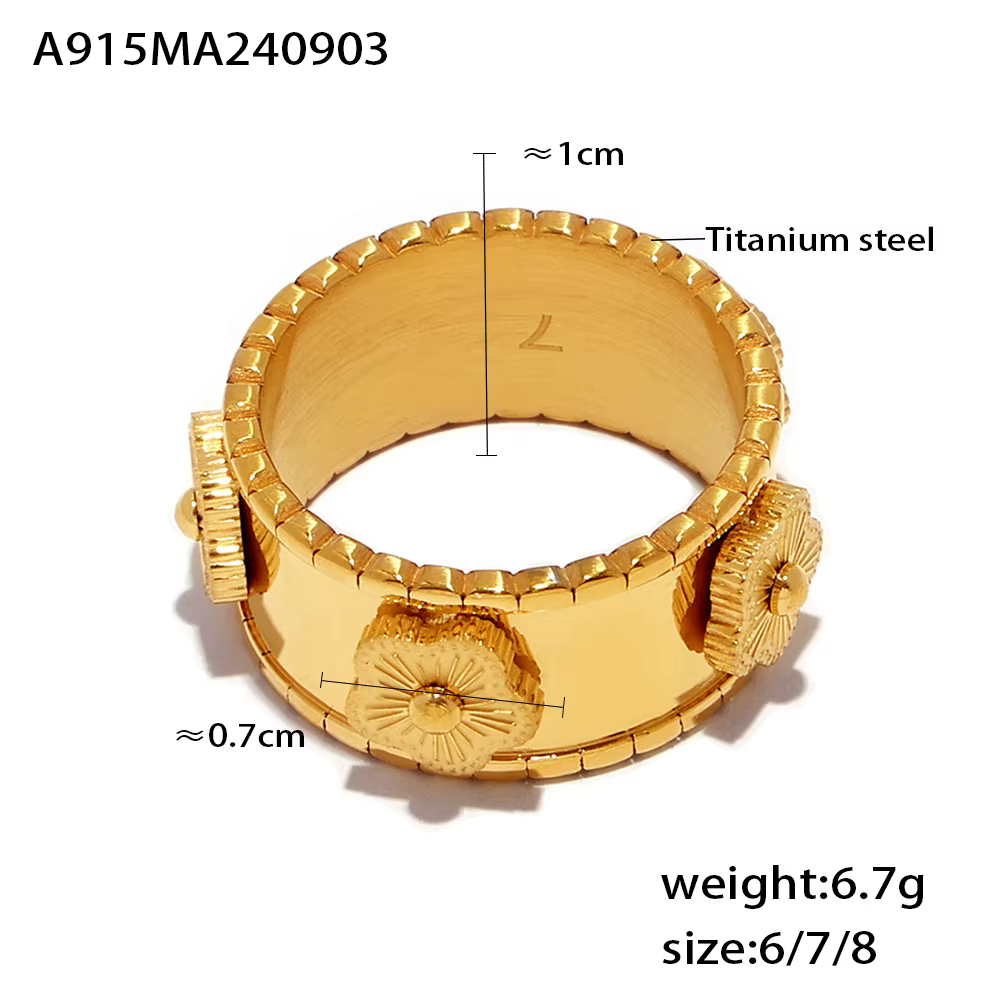 Bracelet de luxe en acier inoxydable plaqué or 18 carats pour femme, ensemble de matiques, gaufrage de fleurs, étanche, bijoux Nette, vente en gros
