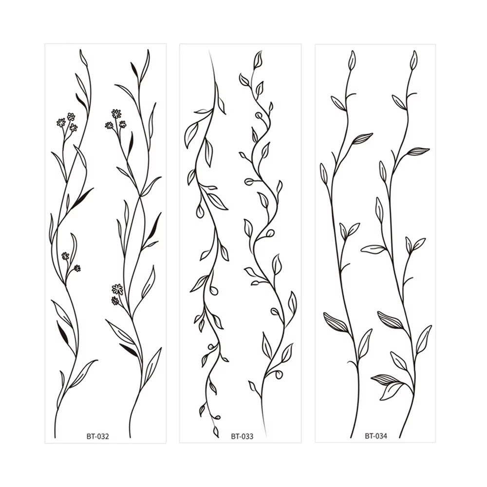 1 autocollant de tatouage temporaire noir motif fleur, plantes et fleurs, pour femmes, art corporel, imperméable, faux tatouage main