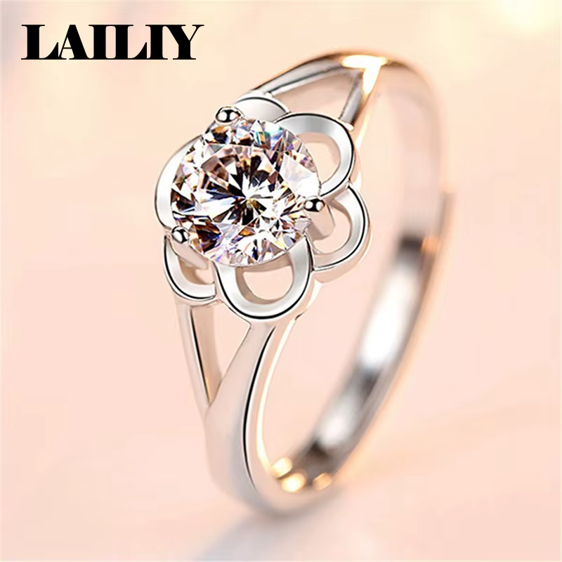 LAILIY Bague en argent sterling 925 avec fleur et diamant réglable pour femme, bijoux tendance