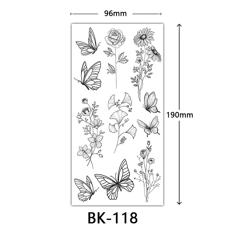 Autocollant de faux tatouage noir à grande fleur pour femmes