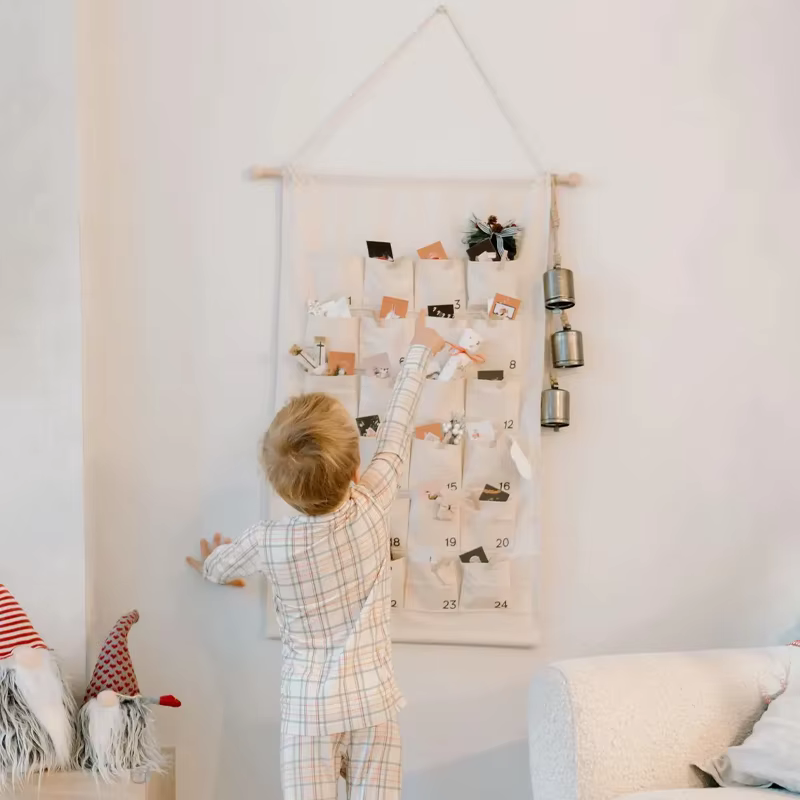 Calendrier de l'avent en toile de 24 jours, accessoires de vacances, manteau de cheminée pour la maison, décoration suspendue, poches de compte à rebours de noël