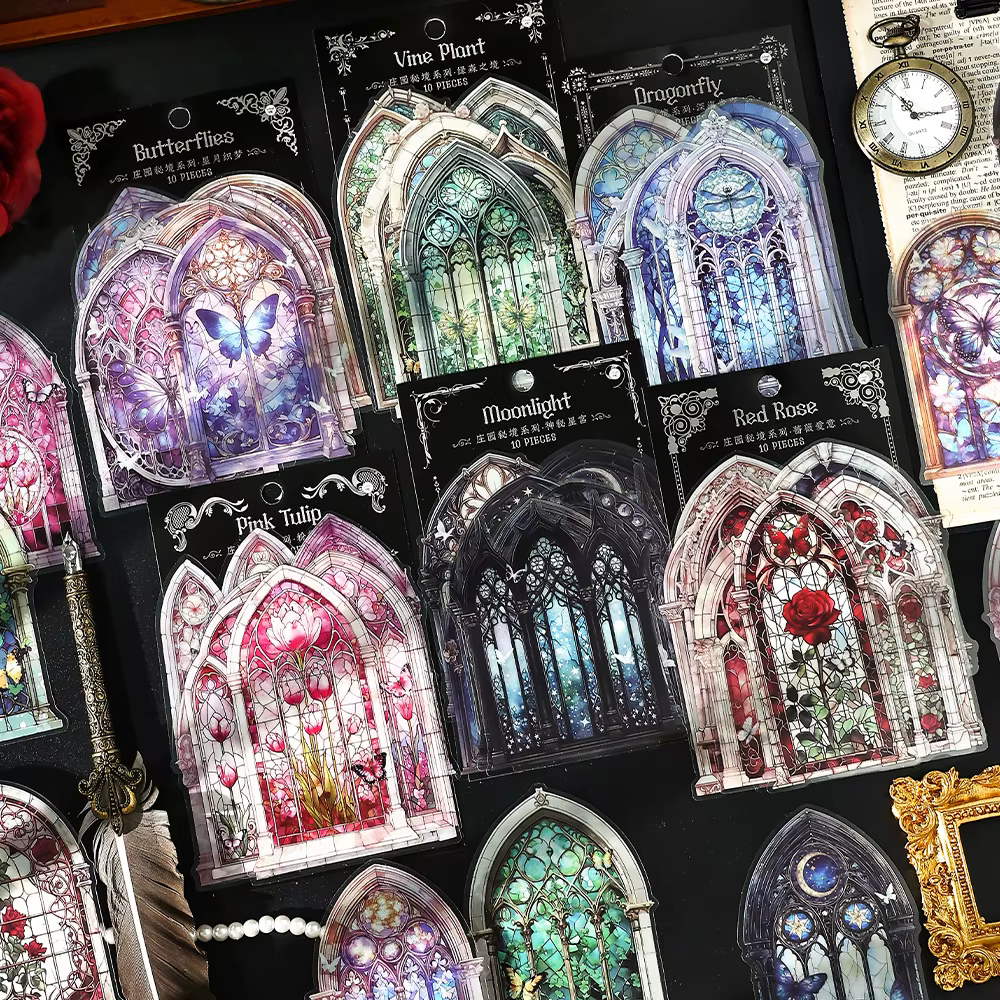 JIANQI 10 pièces fleurs fenêtre autocollant PET matériaux Collage indésirable Journal bricolage Scrapbooking fournitures esthétique décor autocollant