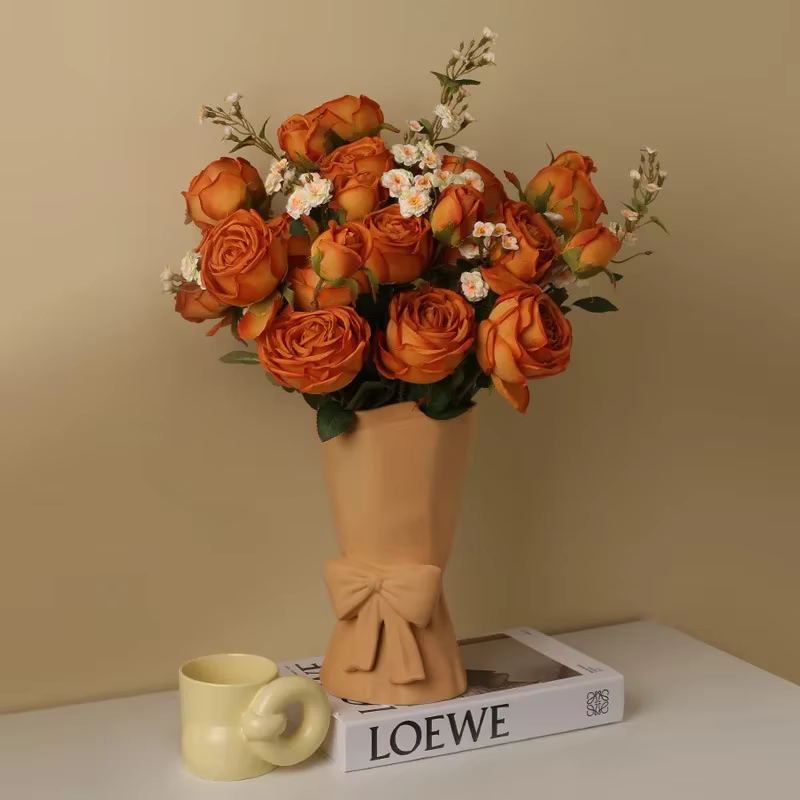 Bouquet de Roses Artificielles au Caramel