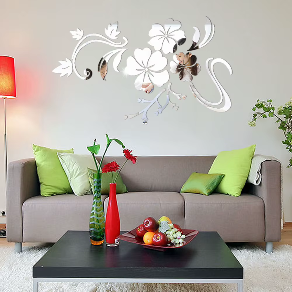 Autocollants muraux miroir en acrylique fleur