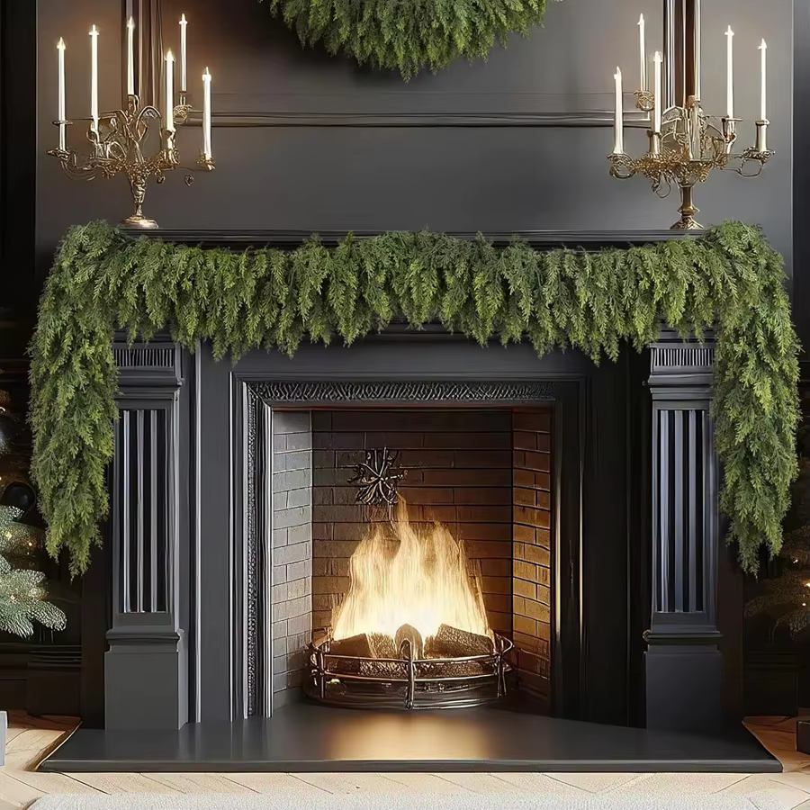 275Cm Plantes Artificielles Arbre De Noël Cyprès Feuille Guirlande Maison Décor De Fête En Plein Air Cour Pin Rotin Suspendus Orner Couronnes