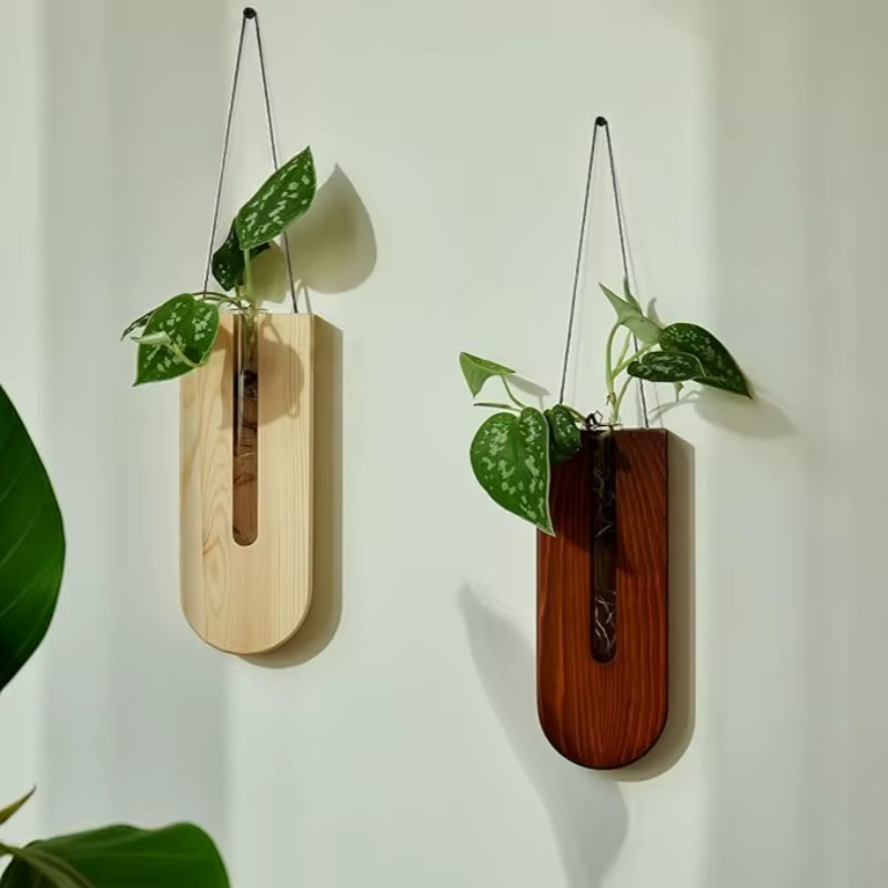 Vase à fleurs en bois avec support en bois