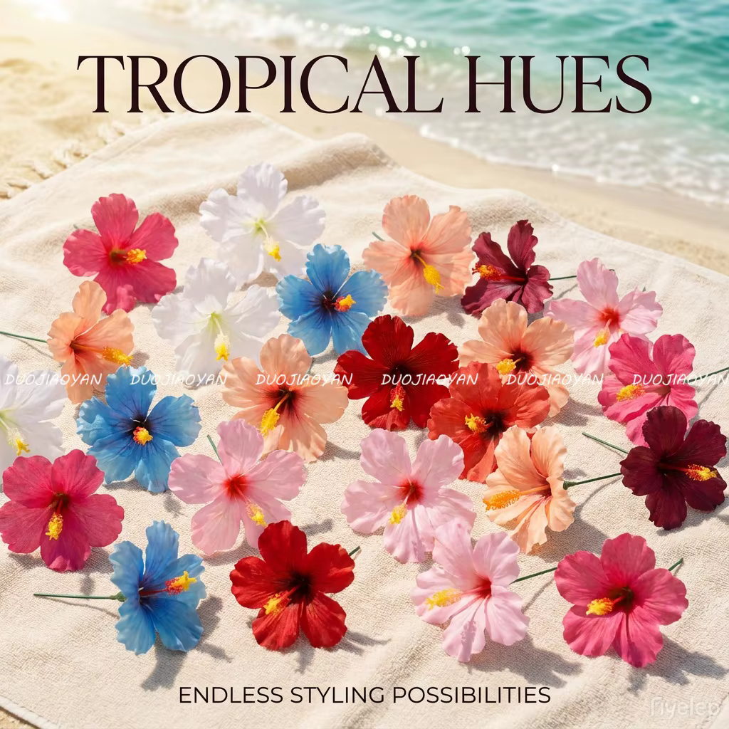 Pince à cheveux fleur d'hibiscus, barrette florale tropicale hawaïenne, accessoires de cheveux bohèmes pour femmes, pour l'été, la plage, les vacances, les mariages