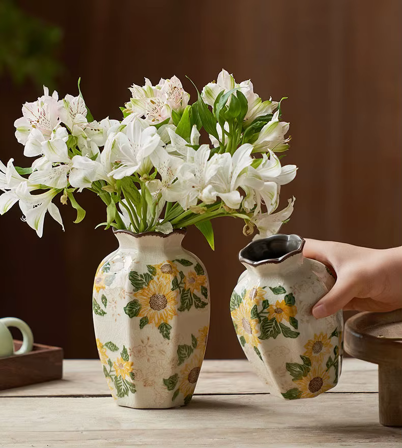 Vases en céramique vintage motif tournesol
