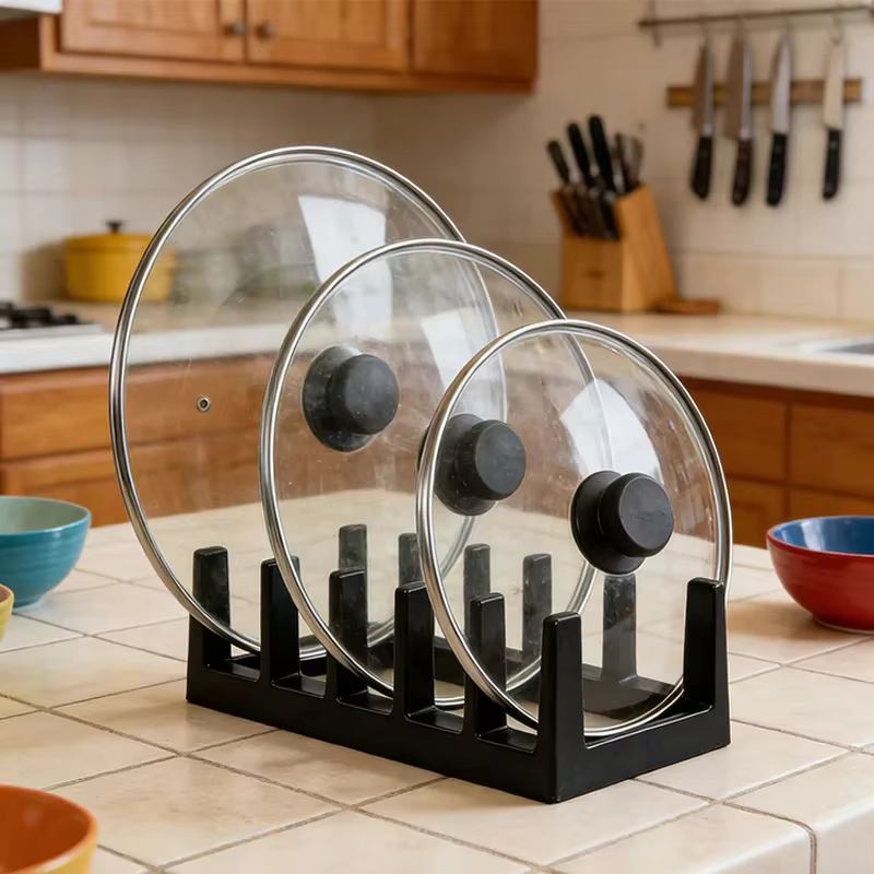Support de rangement multifonctionnel en plastique pour couvercles de casseroles et assiettes, organiseur de cuisine pour assiettes, couvercles, tasses et vaisselle, support de rangement pour comptoir