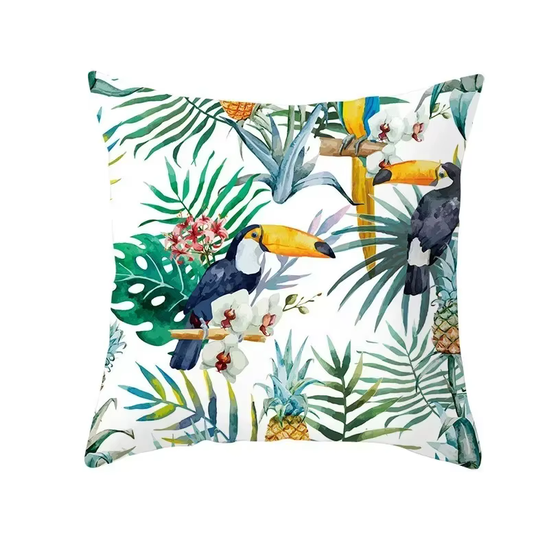 Housse de coussin avec motifs de plantes tropicales d'été et de feuilles vertes