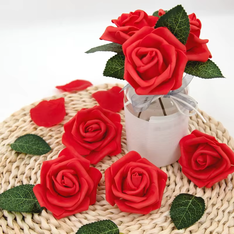 50/5x Têtes de roses artificielles en mousse