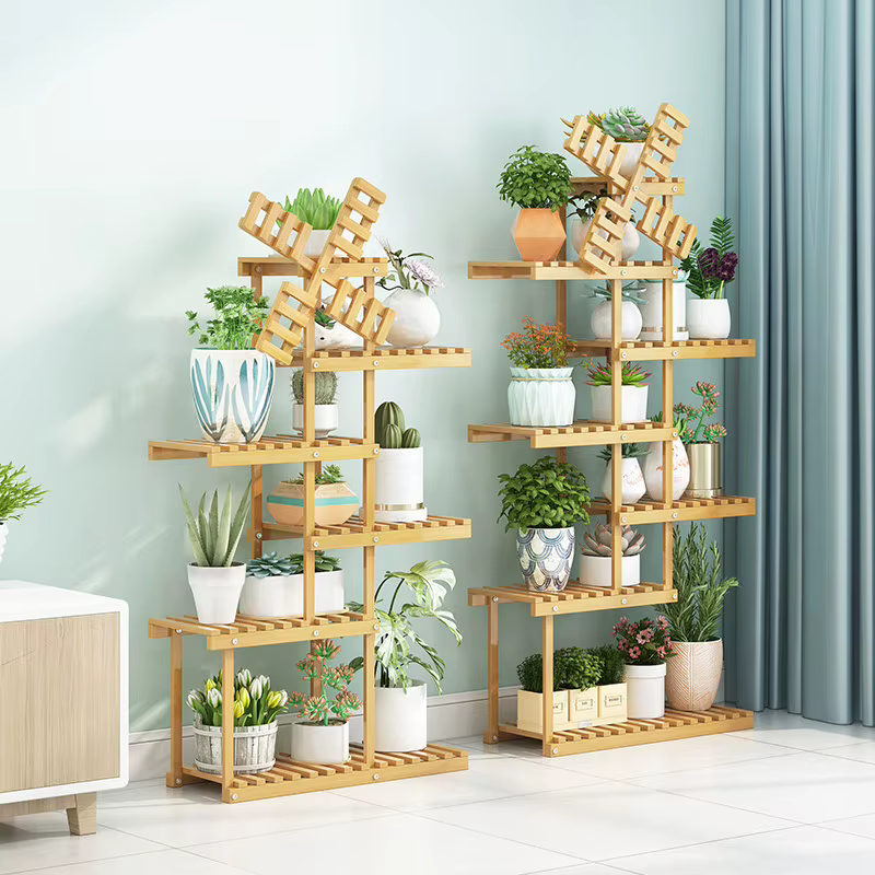Support de plantes d'extérieur en bois blanc pour balcon