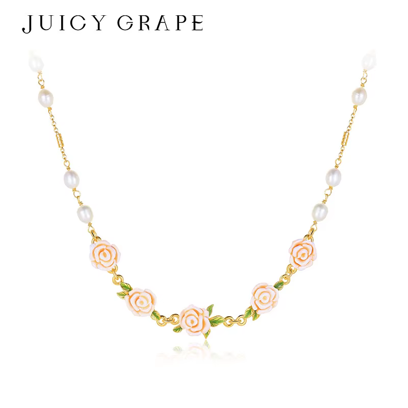 Collier ras du cou romantique en perles de rose, bijoux de luxe émaillés floraux pour femmes et jeunes filles, tendance fête et mariage 2026