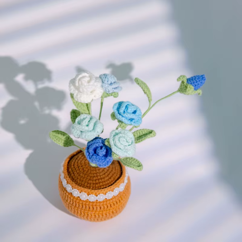 Rose tissée à la main, décoration de maison en pot, décoration de mariage, fournitures d'hôtel, cadeau de vacances