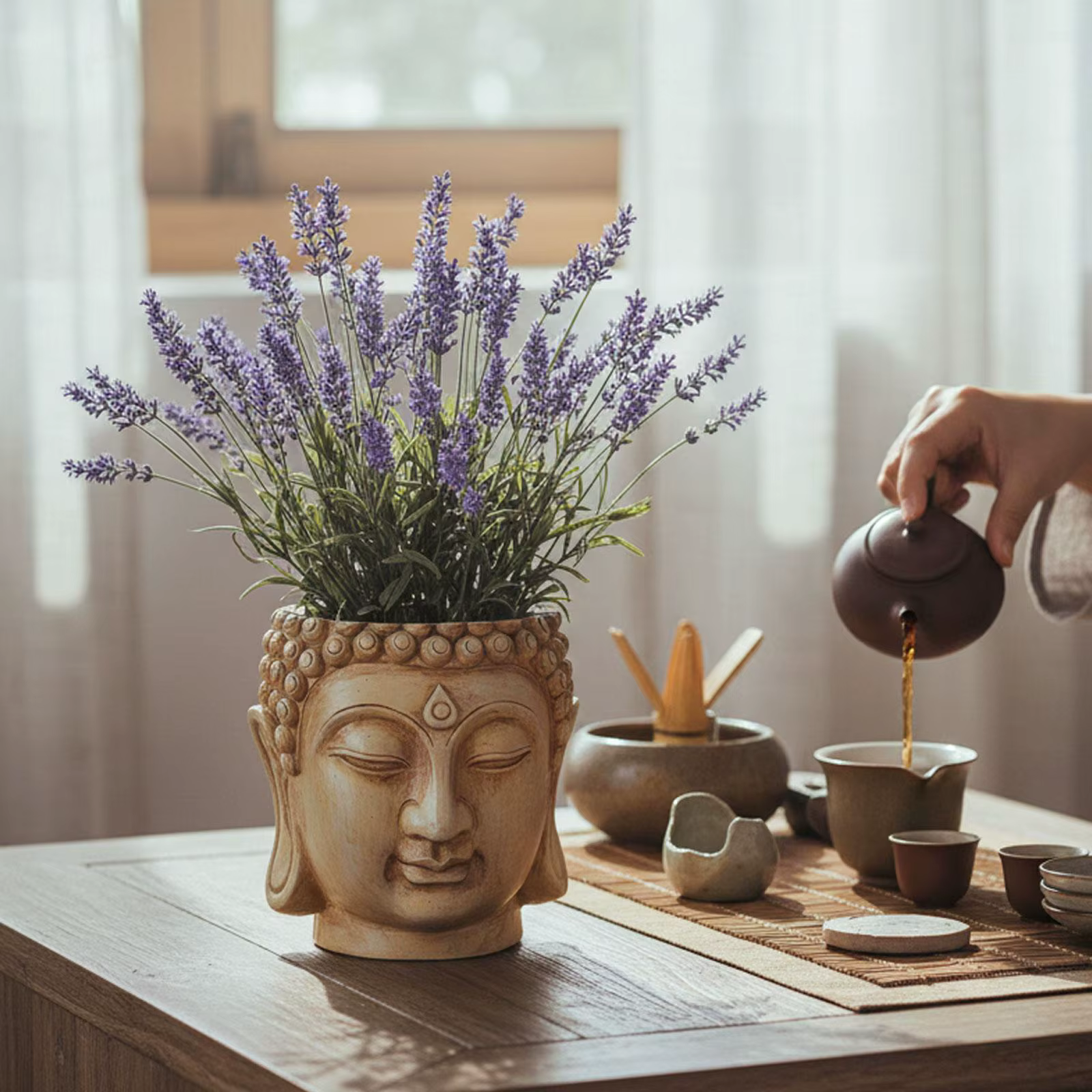 Pot de fleurs en résine en forme de Bouddha