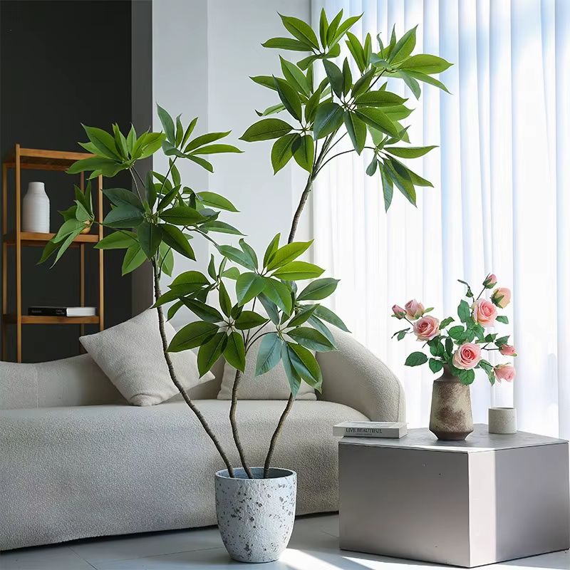 Simulation de plantes vertes en forme de grande feuille