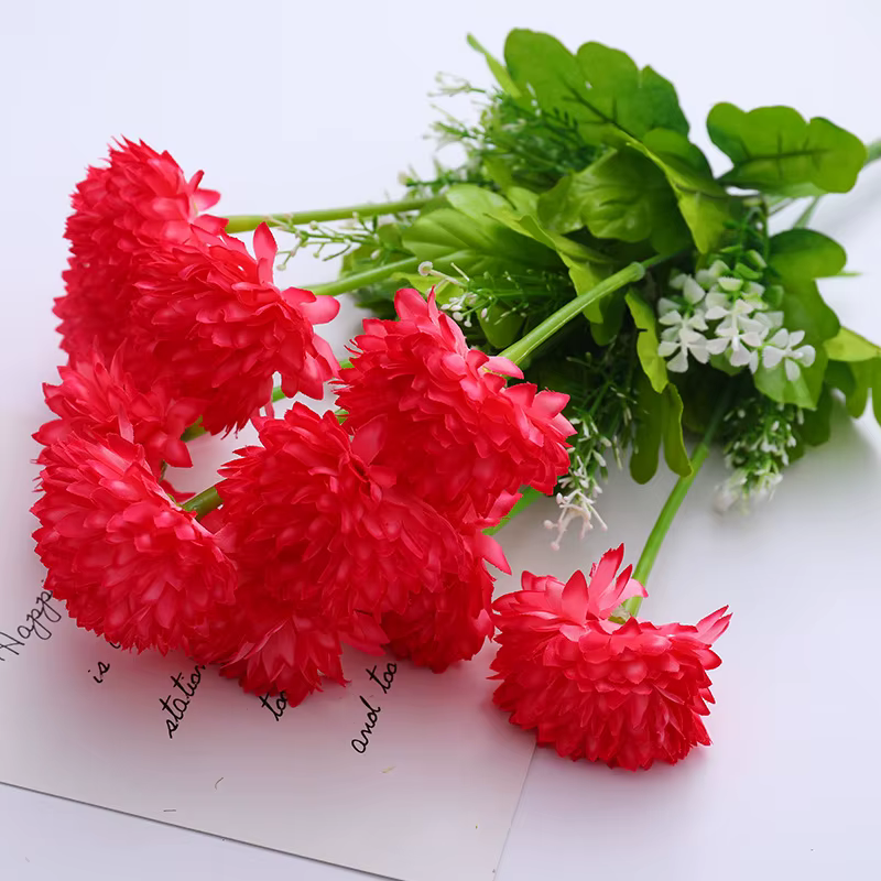 Bouquet de 10 chrysanthèmes polychromes artificiels en soie