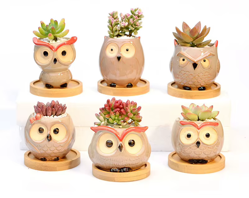 Pot de fleur hibou en céramique