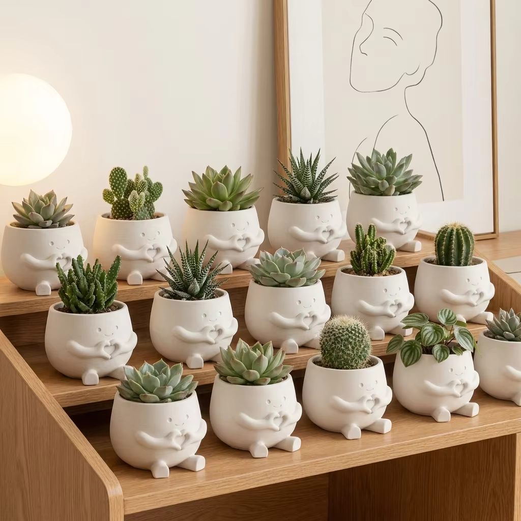 Pot à succulentes miniature imprimé en 3D avec des imperfections mineures