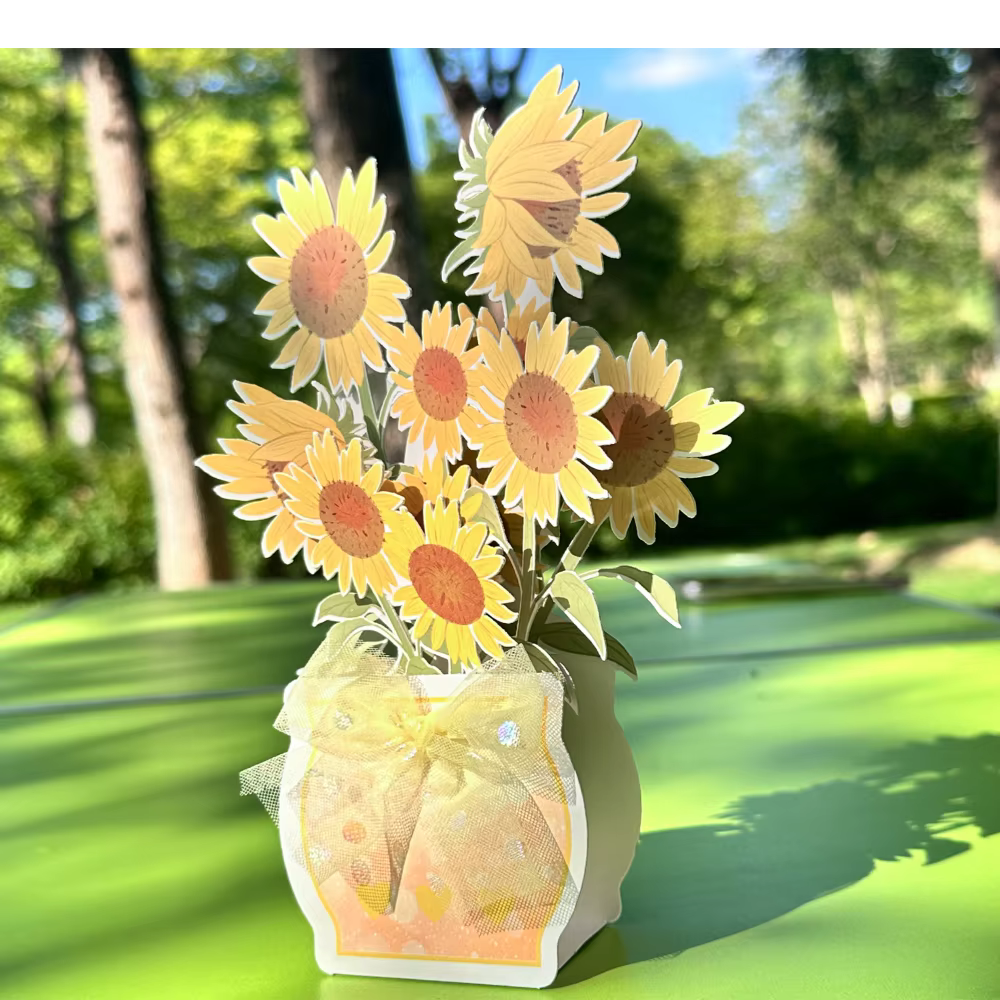 Carte 3D Fleurs Épanouies Exquises – Carte Message en Forme de Bouquet