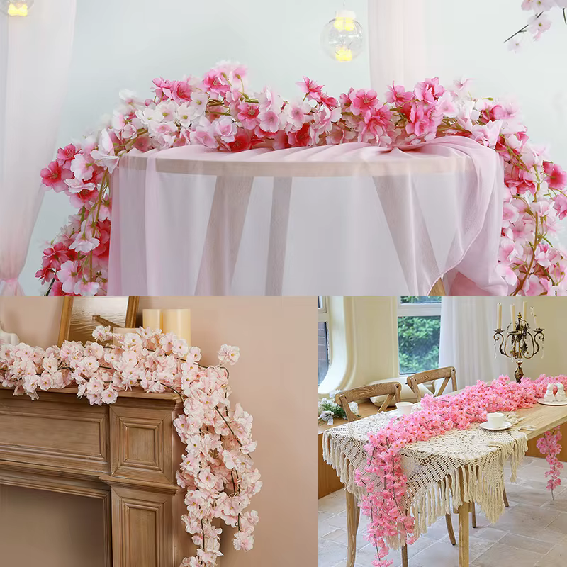 Guirlande de fleurs artificielles Sakura rose
