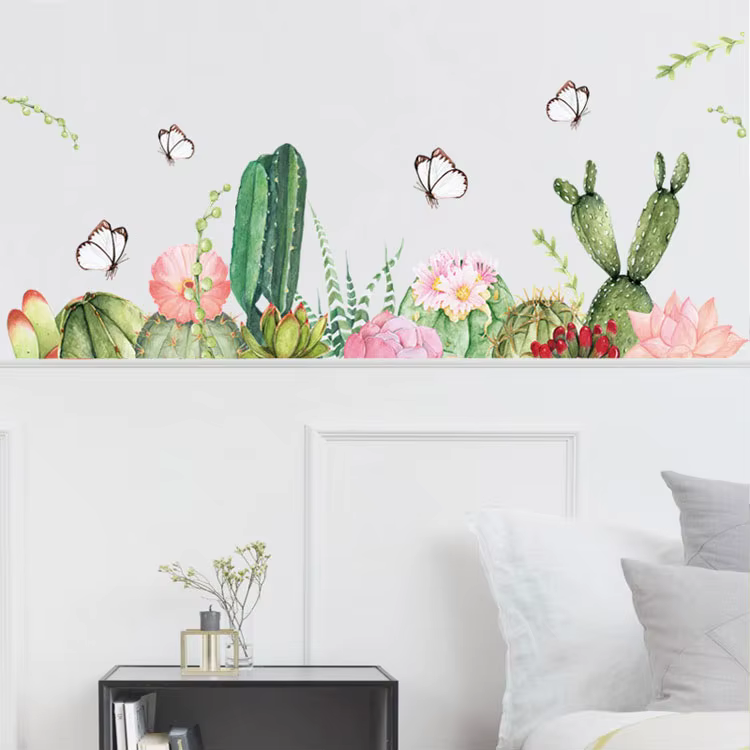 Autocollant mural Cactus vert papillon