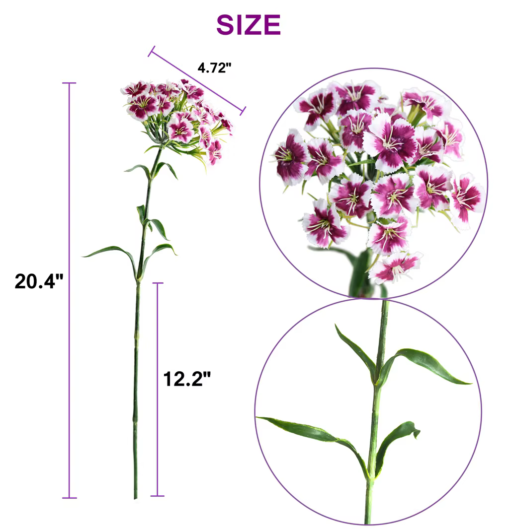 Fleurs d'œillet artificielles avec tige