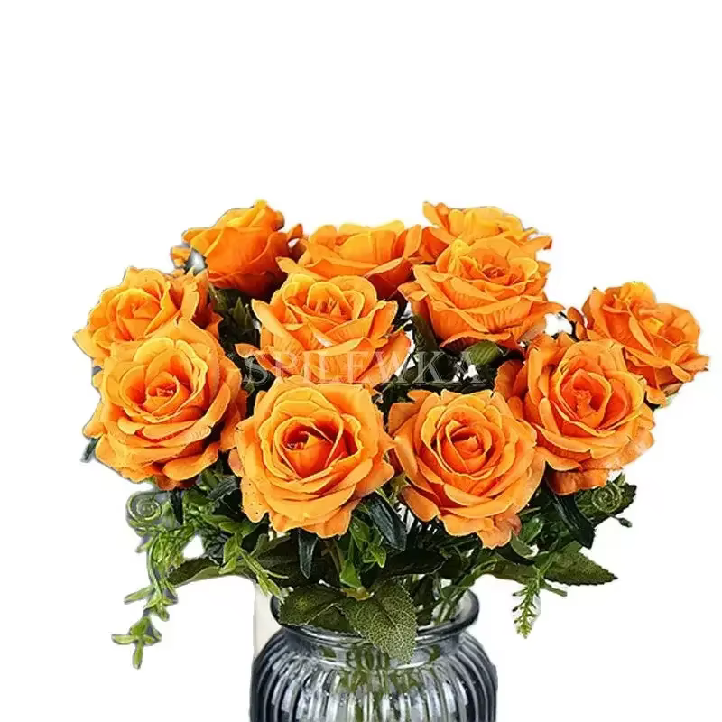 Fleurs artificielles de roses orange en soie de haute qualité pour la décoration de mariage