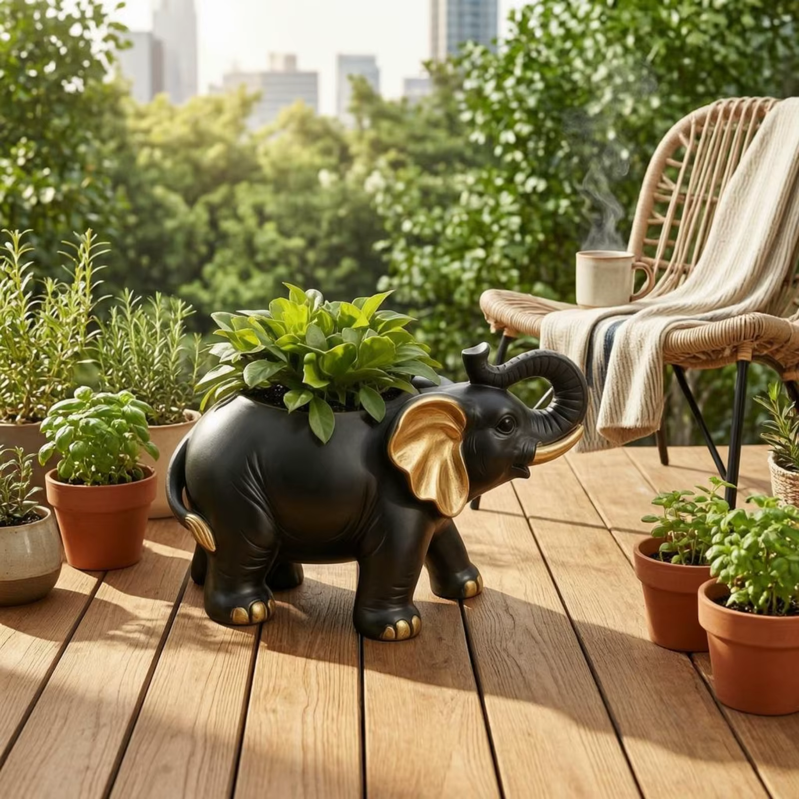 Jardinière en résine en forme d'éléphant