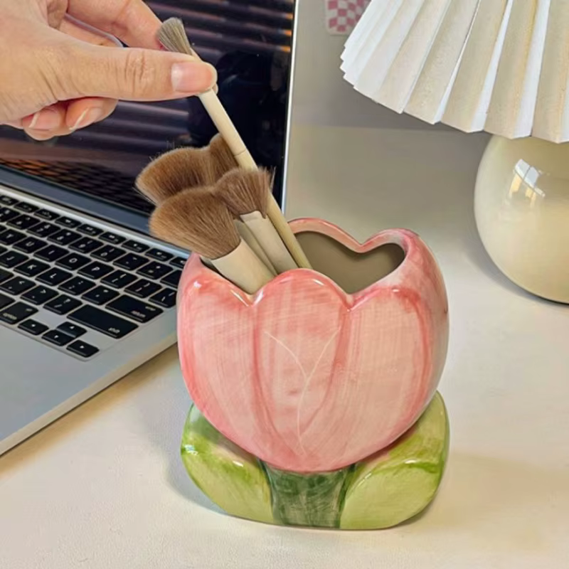 Porte-stylo à fleurs en céramique