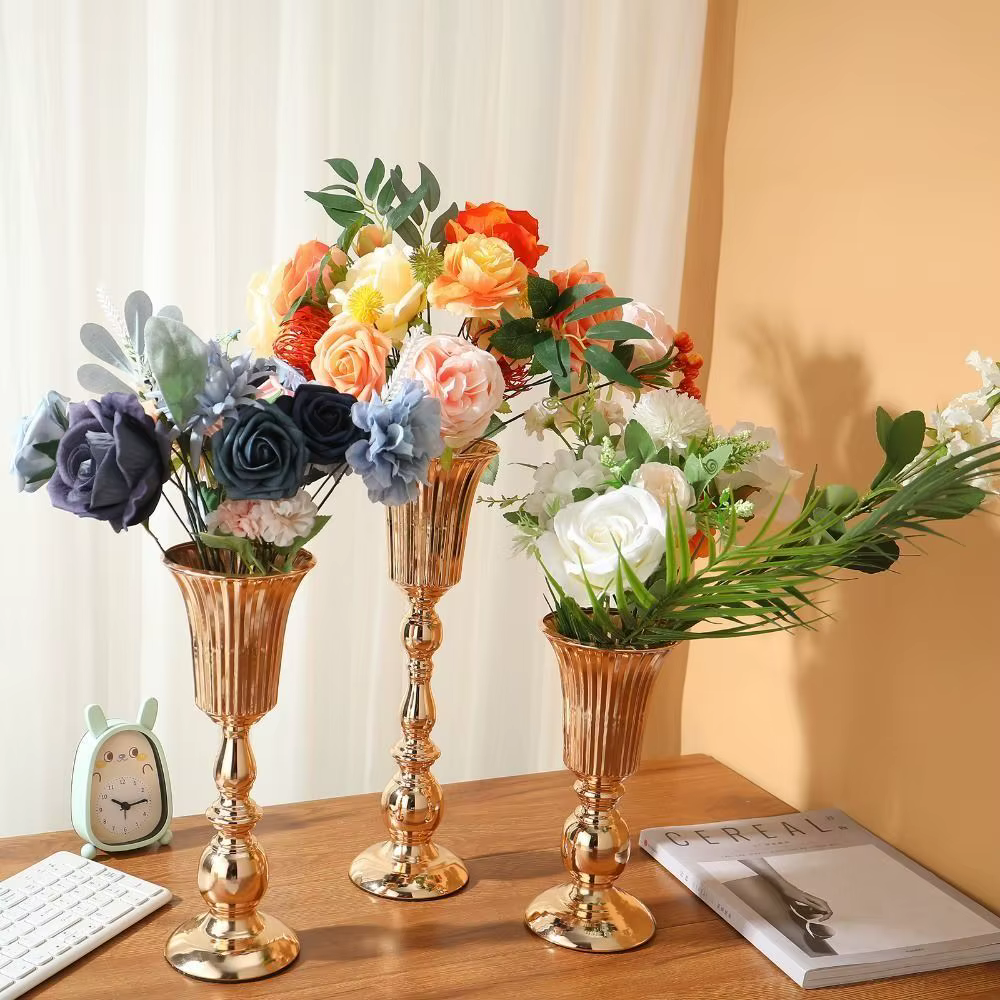 Vase Rétro en Fer Forgé Doré Anti-chute pour Fleurs Artificielles