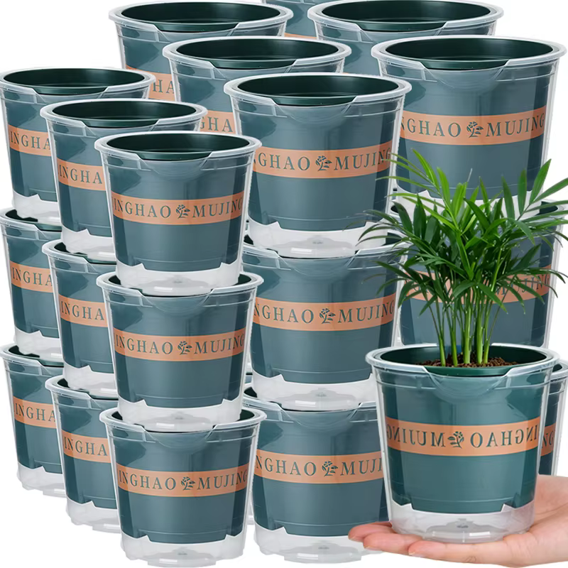Pots de fleurs verts à absorption automatique d'eau S/M/L avec trous de drainage pour plantes succulentes et graminées