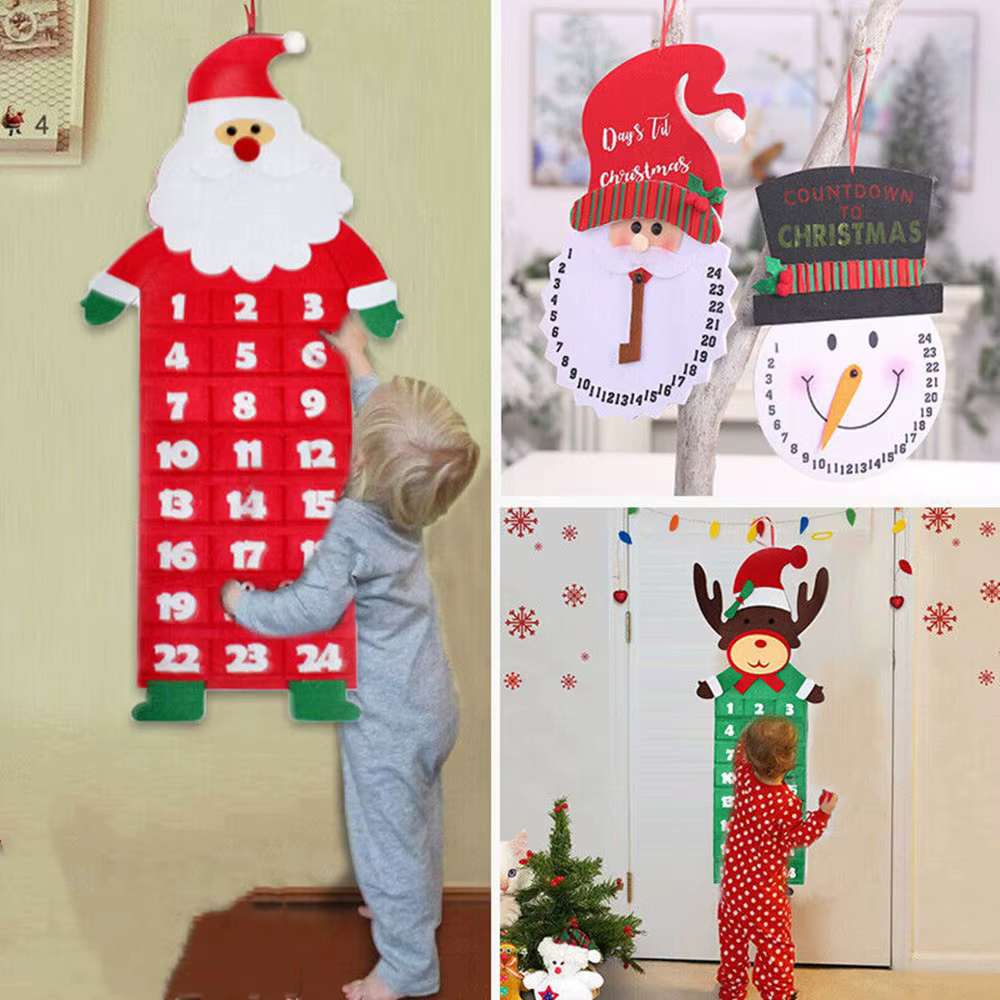 Calendrier de l'Avent de Noël réutilisable avec poches pour 24 jours, décoration murale de Noël