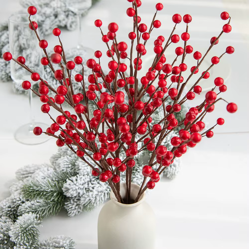 Usine simulée Holly Petit Fruit Rouge En Gros Nouvel An Maison De Noël salon Décor De Mariage Fleur Tir Placement Prop
