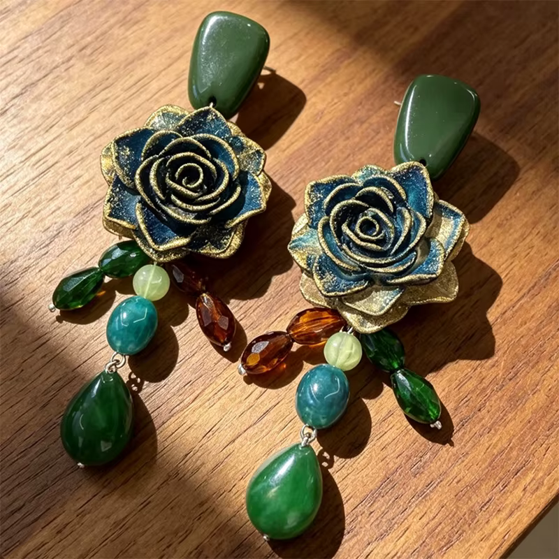 Boucles d'oreilles vintage à fleurs, bijoux élégants et exagérés, tendance pour femmes, pour soirée, tempérament raffiné W226