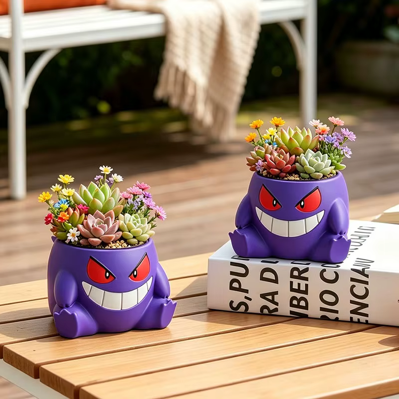Pot de fleurs en résine en forme de Gengar de dessin animé