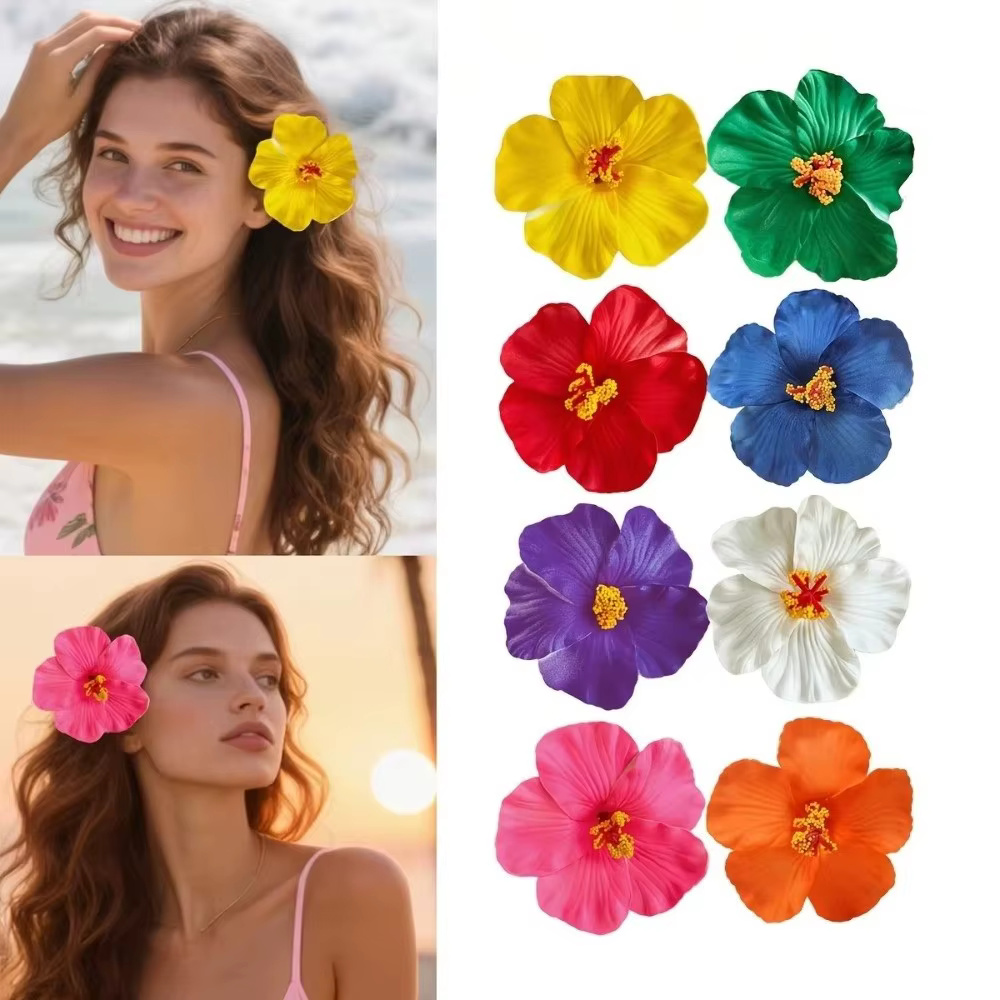 Pinces à cheveux Hawaïennes Fleur d'œuf, Coiffe Bohème Fleur Hibiscus, Épingles à Cheveux Décoratives Romantiques pour Femmes et Filles