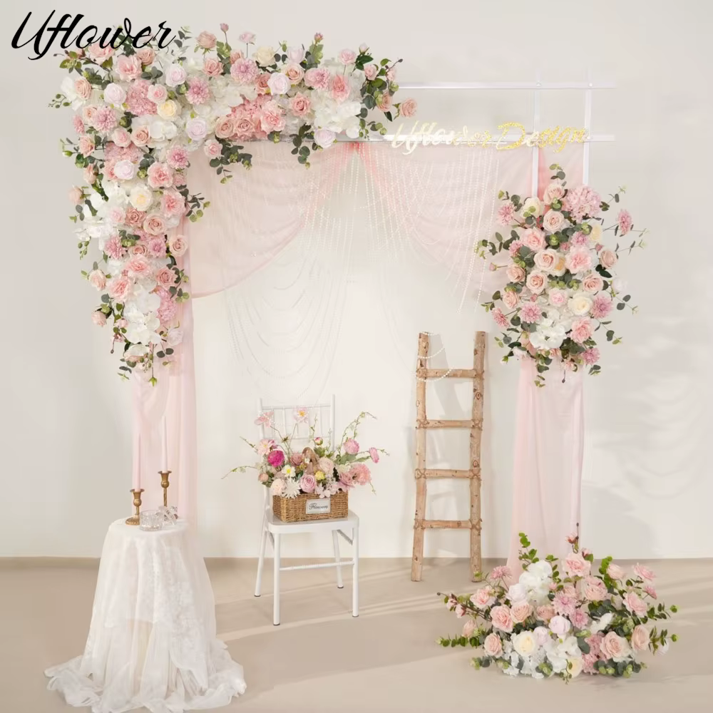 Uflower – fleurs artificielles roses, décor de mariage, arrière-plan de bienvenue, Art Floral suspendu, accessoires de rangée de fleurs, boule de fleurs leader sur la route