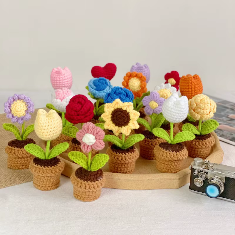 Garniture au Crochet Tuilp Rose Daisy tournesol en pot tricoté fleur bureau décoration mariage saint valentin cadeau pour les invités 2026