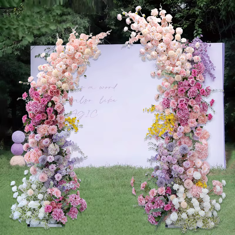 Violet Rose Hortensia Delphinium fleur rangée mariage toile de fond corne arc décor Arrangement Floral fenêtre affichage accessoires A8270