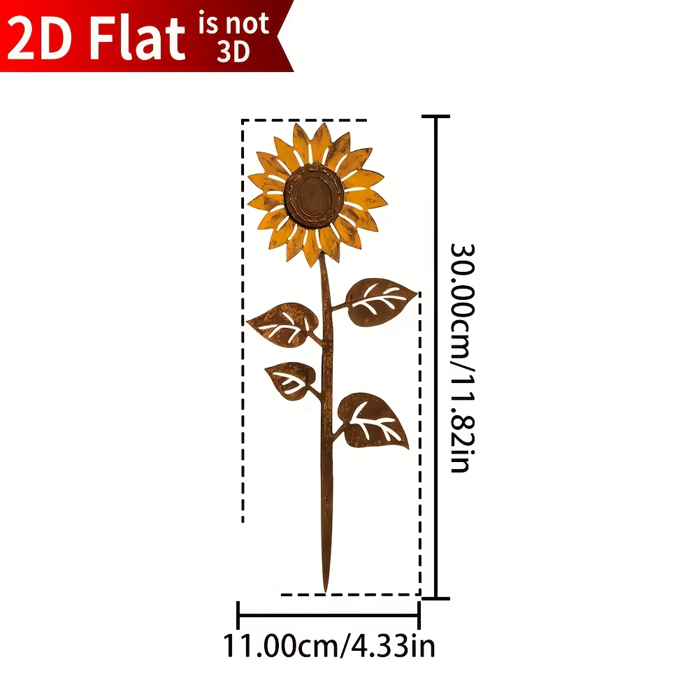 Piquet de jardin en métal rustique tournesol