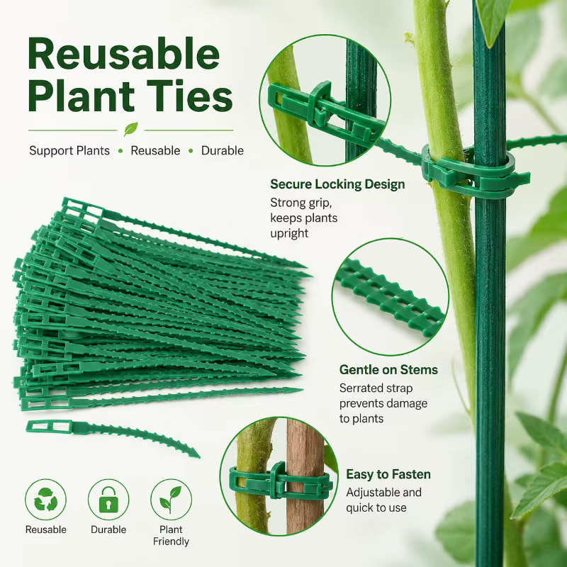 50 attaches de câbles réglables en plastique réutilisables pour plantes