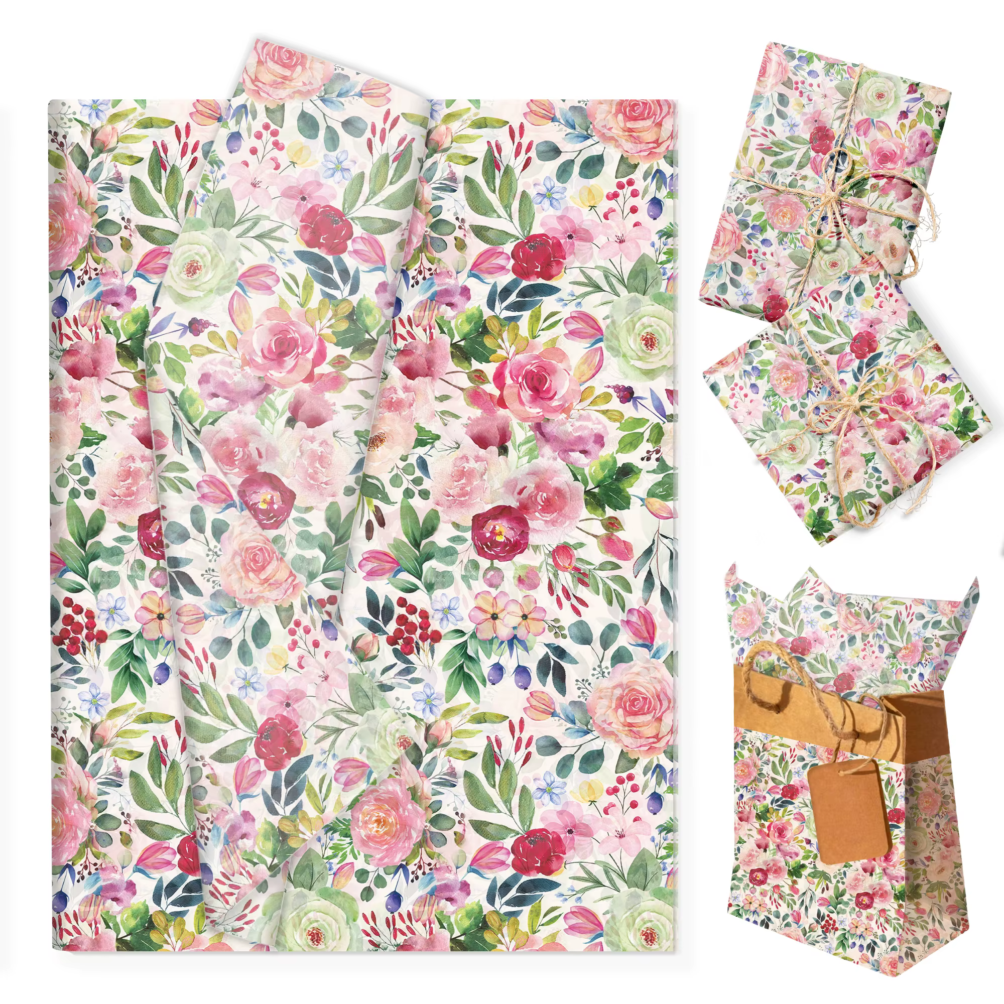 Papier d'emballage pour fleurs en aquarelle