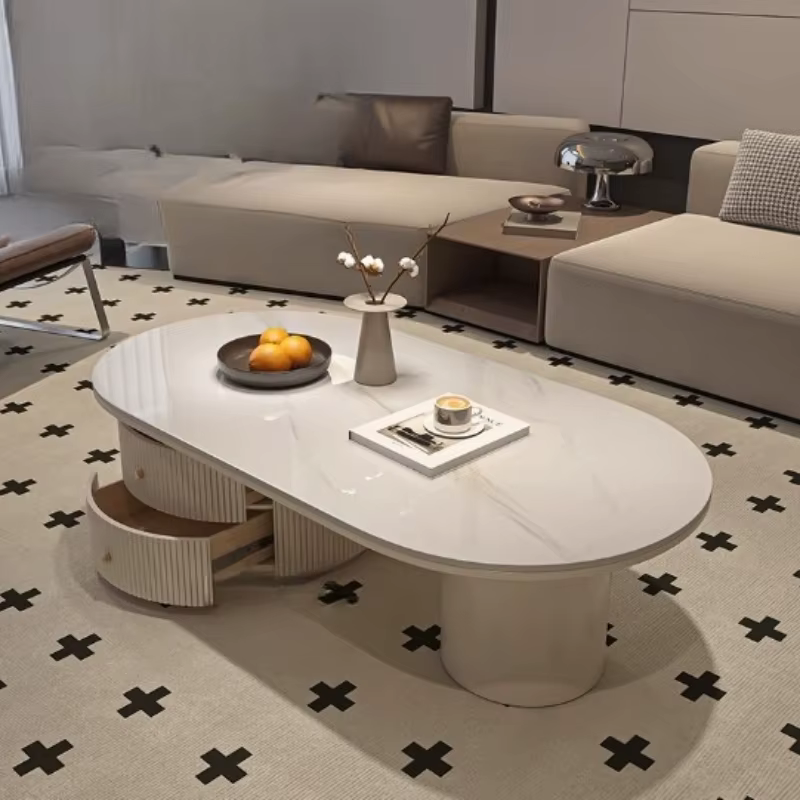 Tiroir blanc Table basse fleur Design luxe salon Table basse bureau bas Mesas De Centro Para Sala accessoires pour la maison