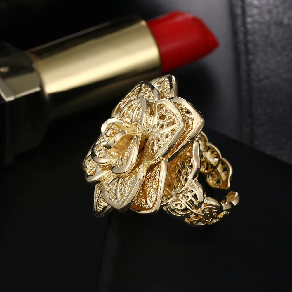 Bague en or Sterling 925 18 carats pour femmes, jolie grande fleur, à la mode, pour fête de mariage, bijoux fins, marques populaires, cadeau de vacances, tendance