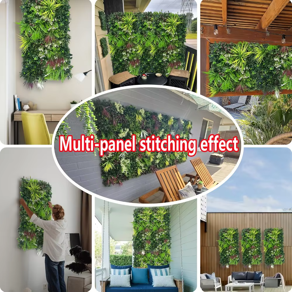 Panneau mural décoratif en plantes vertes artificielles haut de gamme de 50 à 100 cm avec textures de feuilles et de fleurs réalistes pour la décoration extérieure