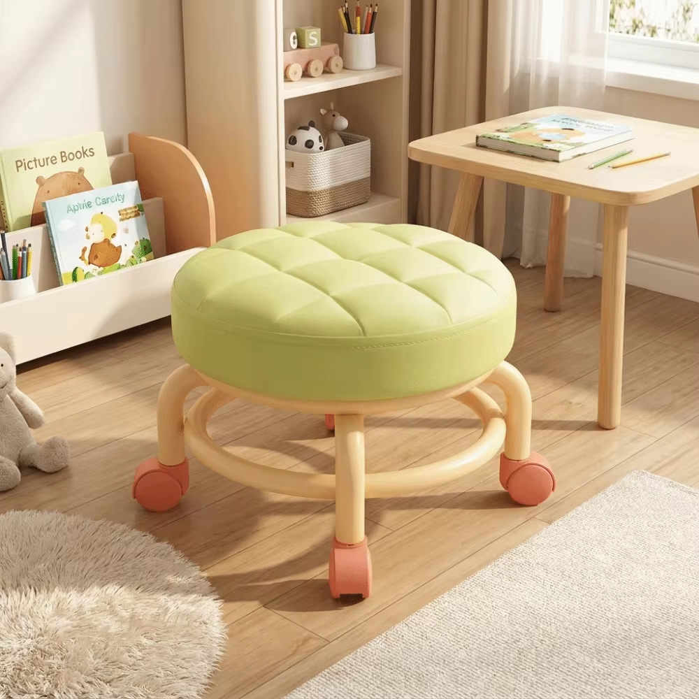 Tabouret à roulettes rond avec siège rembourré