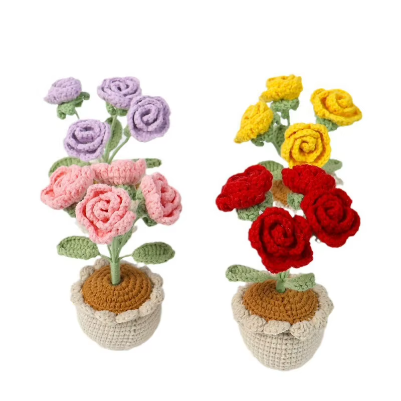Fil Crochet4Artificial Rose plante en pot cadeau de saint valentin décoration de mariage décor à la maison accessoire de photographie