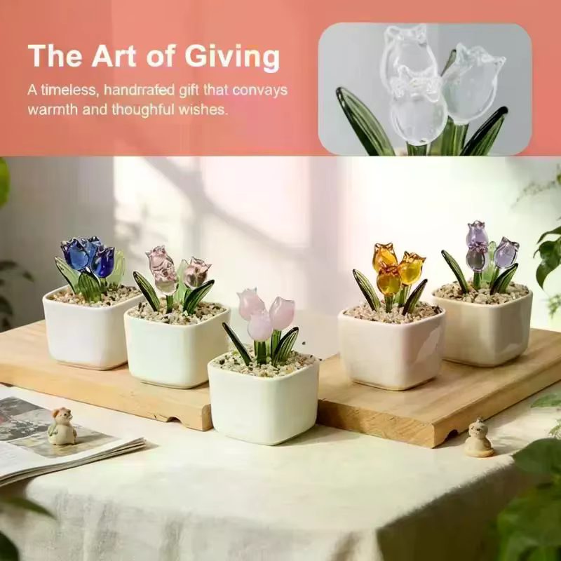 Pot de fleurs en verre magnétique soufflé à la main